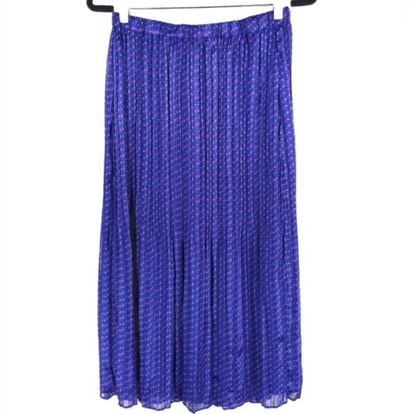 NWOT Maison d'Amélie Skirt Blue Satin Pleated Royal Semi Sheer Silky Twee SMALL - Picture 2 of 10